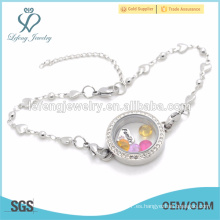 Moda de acero inoxidable cadena del corazón de la joyería flotante pulsera de locket, pulsera de cristal pulsera de locket